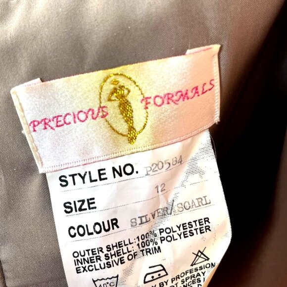 Precious Formals Metallic Silver Strapless Gown Pleated with Scarlet Band Sz 12 - Picture 10 of 10